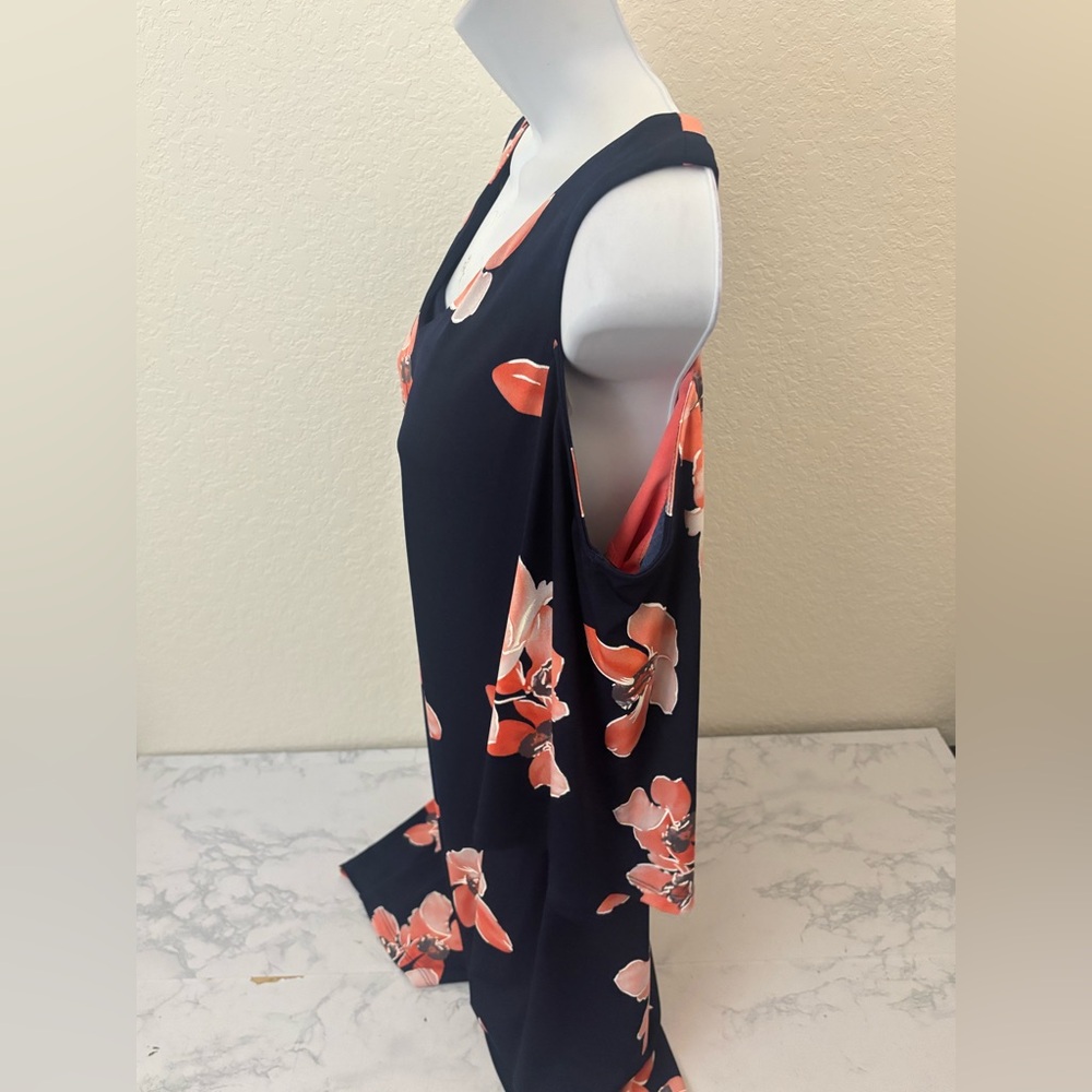 Connected Apparel Womens Dress Sz 8P Petite Long Cold Shoulder Floral Lined - Picture 2 of 6